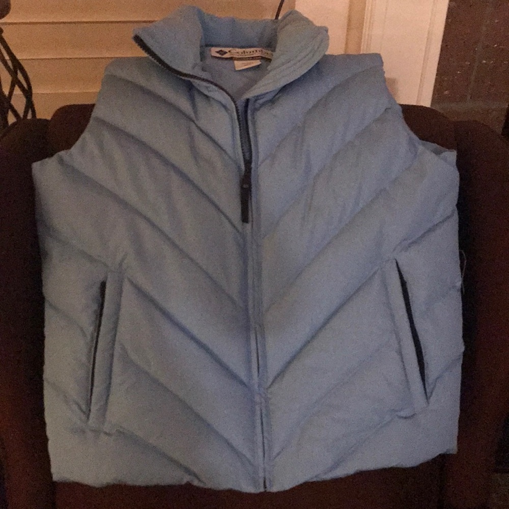 Down light blue vest made by Columbia